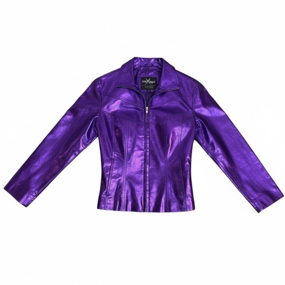 Wilsons Leather Shiny Purple Jacket - Picture 6 of 9